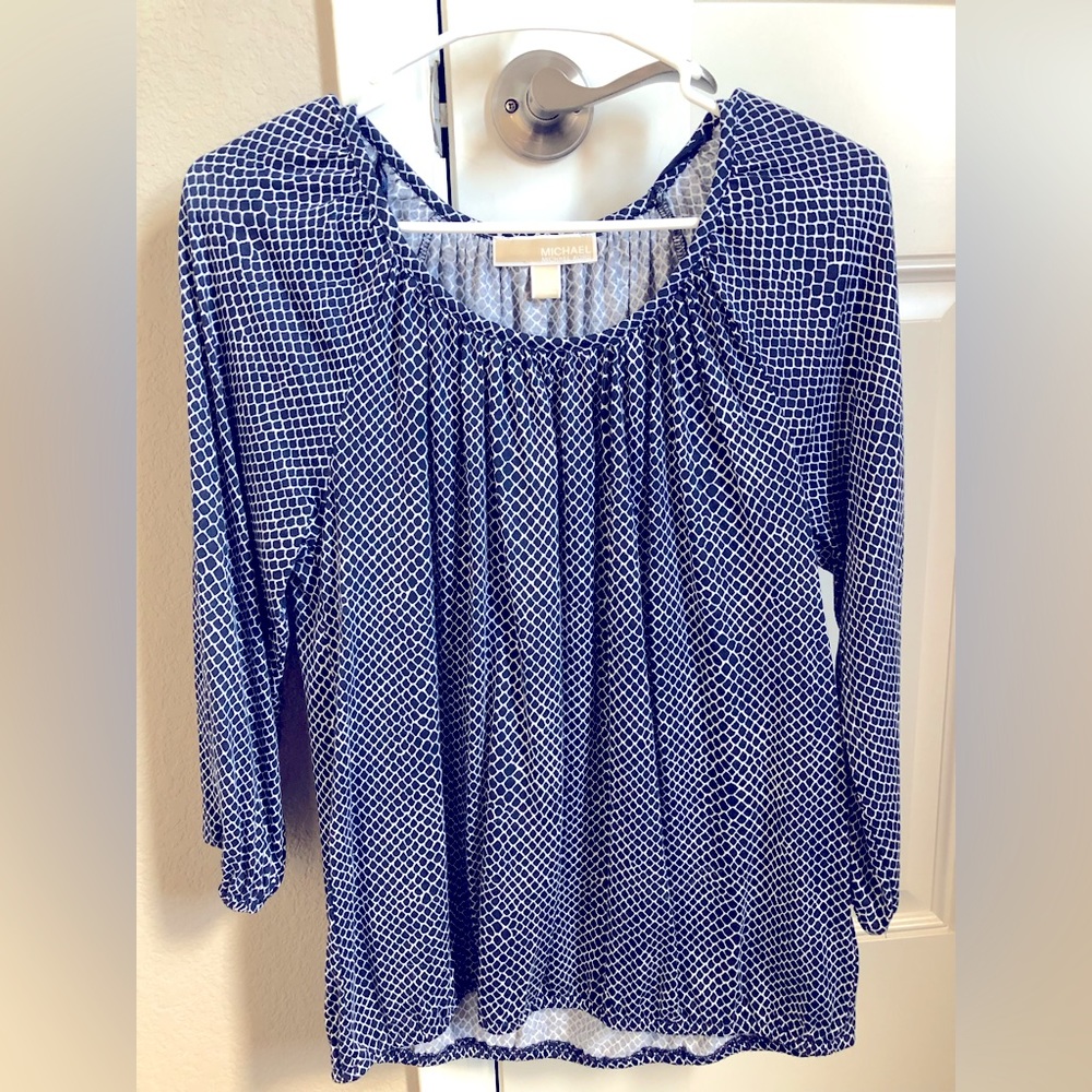 Michael Kors, Long sleeve, Blue/White Blouse Small